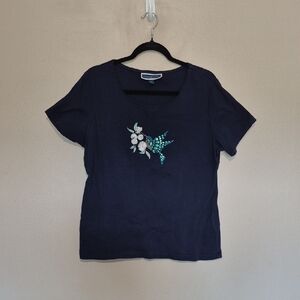 Navy Blue Humingbird Embellished Top